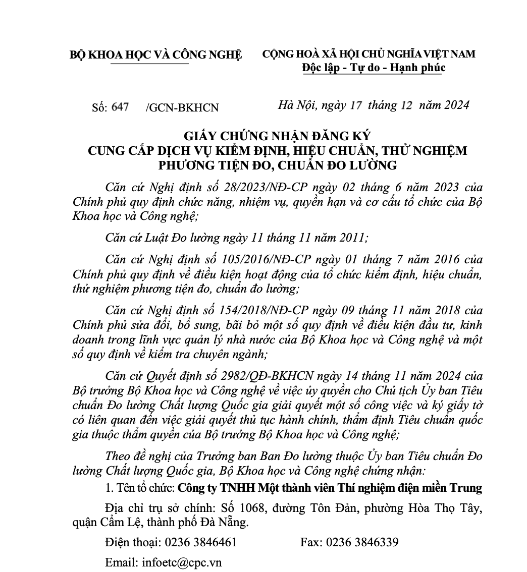 Chứng nhận dịch vụ kiểm định